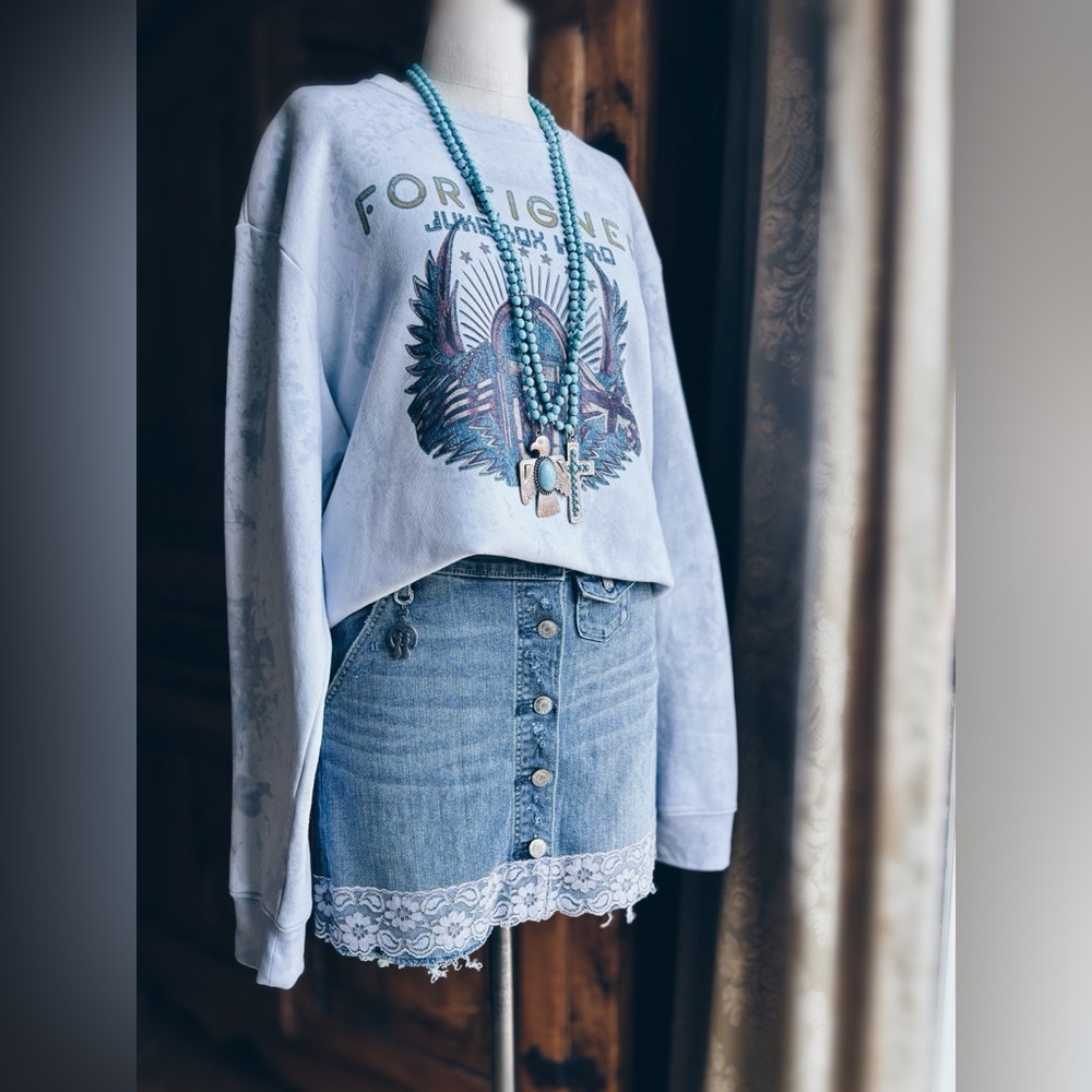 Sweatshirt Foreigner Sweatshirt Dip Dye Silver Wash - Picture 6 of 12